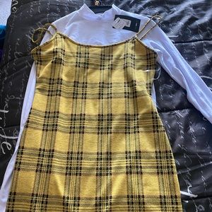 Yellow and white mini dress. 2 Piece size L. White crop top included